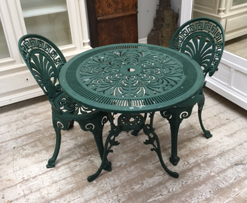 vintage zince garden table and chairs green